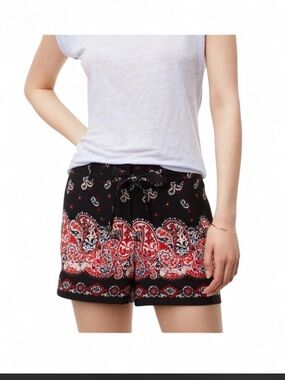 LOFT Black Paisley Border Print Drawstring Shorts